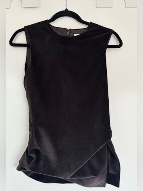 NWT | COS | DARK BROWN ASYMMETRICAL VELVET TOP | SIZE 2 | SLEEVELESS DRAPED